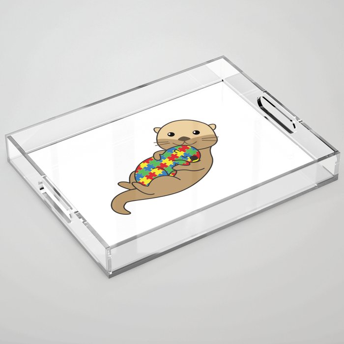 Autism Awareness Month Puzzle Autism Mom Otter Acrylic Tray