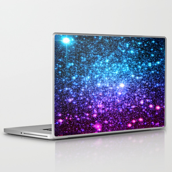 Glitter Galaxy Stars Turquoise Blue Purple Hot Pink Ombre Laptop