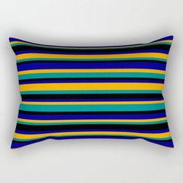 [ Thumbnail: Orange, Teal, Black, and Dark Blue Colored Stripes/Lines Pattern Rectangular Pillow ]