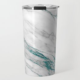 Gray Marble Aqua Teal Metallic Glitter Foil Style Travel Mug