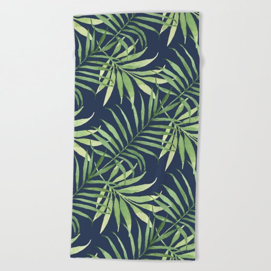Tropical Branches on Dark Pattern 05 Beach Towel