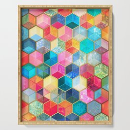 Crystal Bohemian Honeycomb Cubes - colorful hexagon pattern Serving Tray