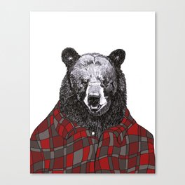Black Bear in Flannel Shirt Canvas Print