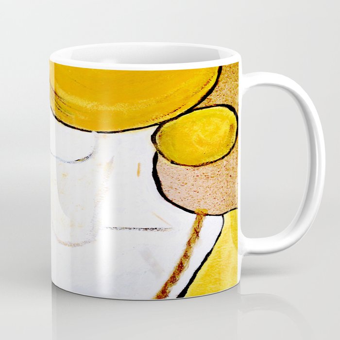 Original Acrylic Painting of a Woman Yellow Gold Coffee Mug