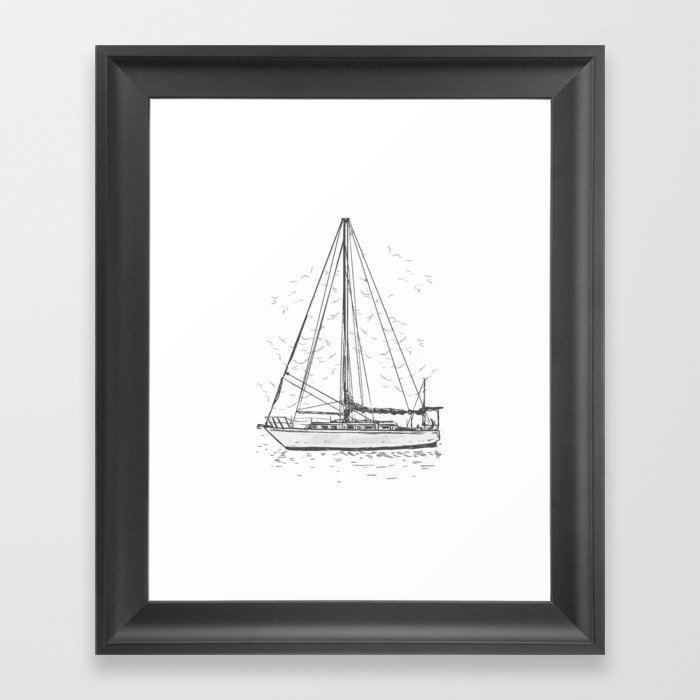 Sailboat sketch with clouds on the water Framed Art Print