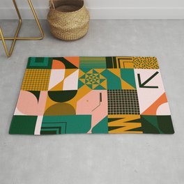 Mid century geometric abstract pattern with simple shapes and beautiful color palette Rug