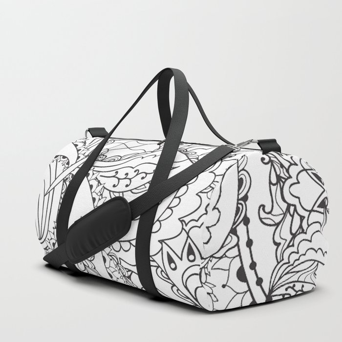 BUTTERFLY ON FLORAL BACKGOUND IN BLACK AND WHITE. Duffle Bag
