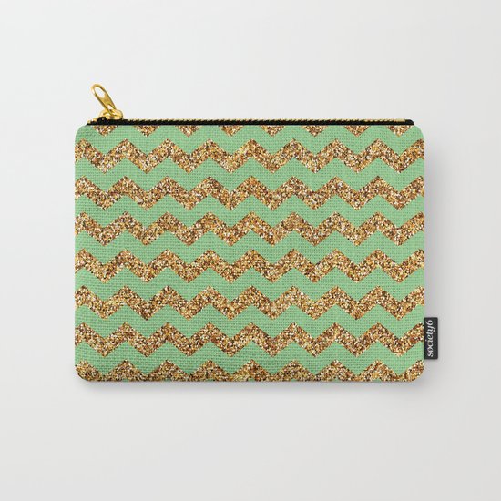 Sea Green Gold Glitter Chevron Carry-All Pouch