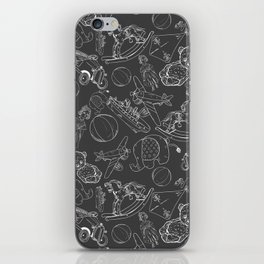 Dark Grey and White Toys Outline Pattern iPhone Skin