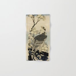 Hokusai -falcon next to a plum tree in bloom - 葛飾 北斎,hawk,bird. Hand & Bath Towel