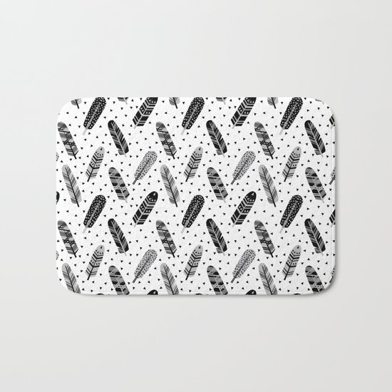 Feathers black and white triangle geometric modern trendy hipster boho southwest native style kids Bath Mat
