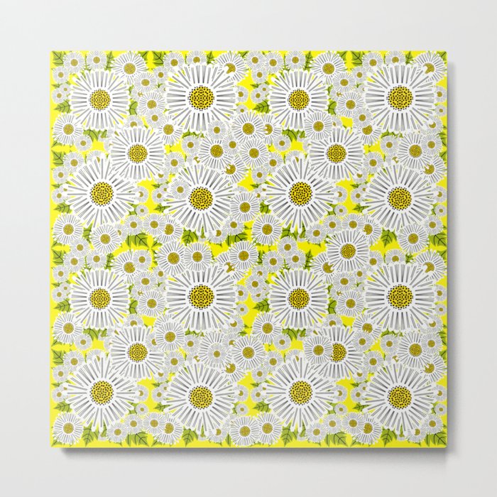 Daisy Field Modern Spring Flowers Yellow Metal Print