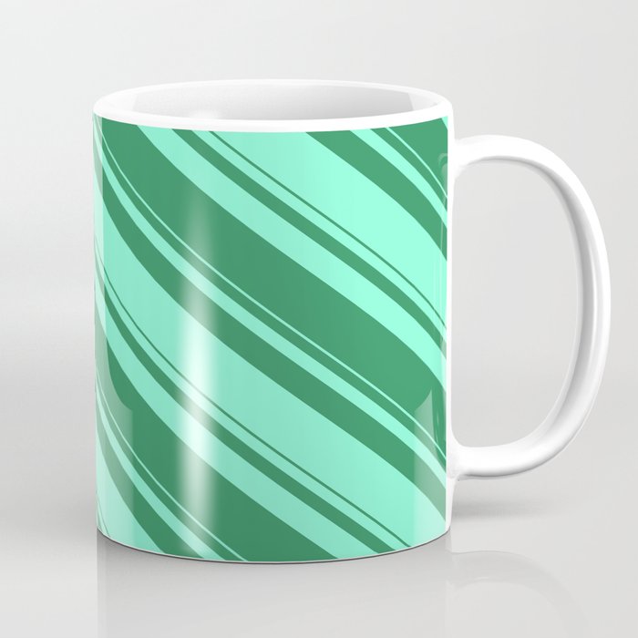 Sea Green and Aquamarine Colored Striped/Lined Pattern Coffee Mug
