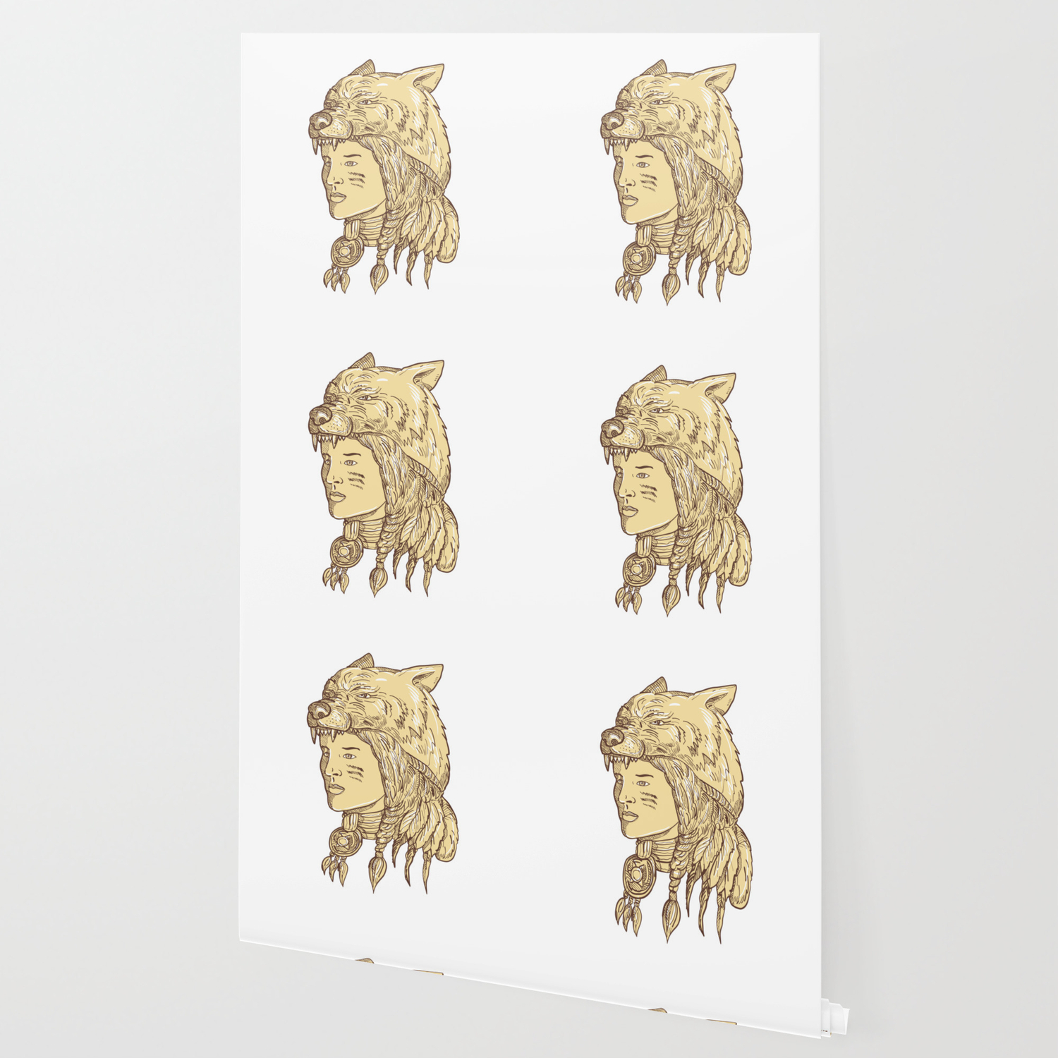 Native American Woman Wearing Wolf Headdress Wallpaper By Patrimonio Society6,German Empire Anime