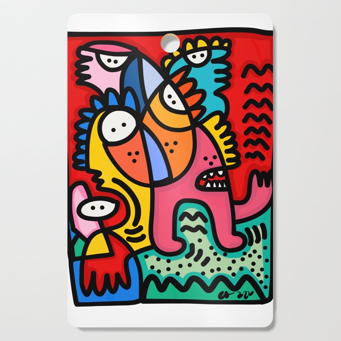 Colorful and Funny Graffiti Creature with a Red Sky By Emmanuel Signorino Cutting Board