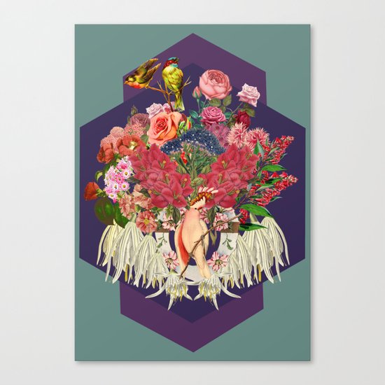 Floral and Parrot Canvas Print