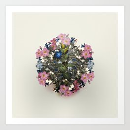 Vintage Greater Periwinkle Flower Wreath on Ivory White Art Print
