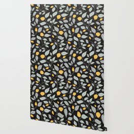 Yellow tulips pattern on a black background Wallpaper