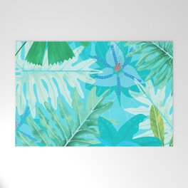 My blue abstract Aloha Tropical Flower Jungle Garden Welcome Mat