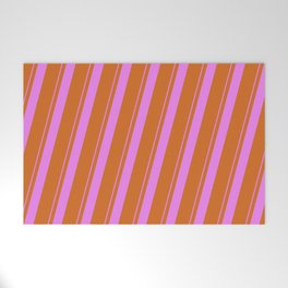 [ Thumbnail: Violet and Chocolate Colored Lined/Striped Pattern Welcome Mat ]