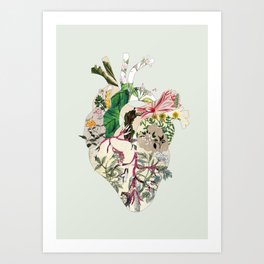 Vintage Botanical Heart On Green Art Print