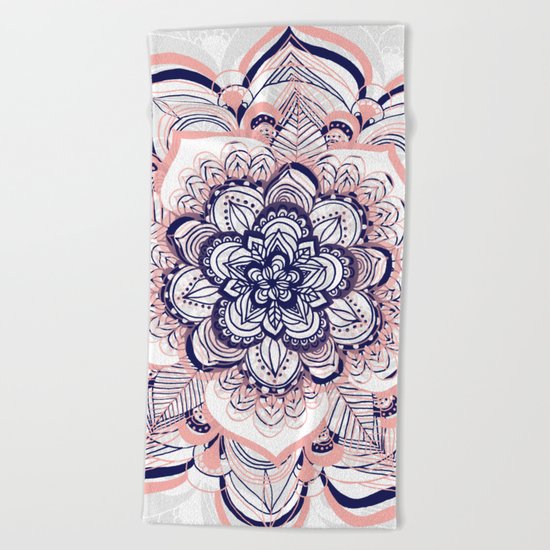 Woven Dream - Pink, Navy & White Mandala Beach Towel