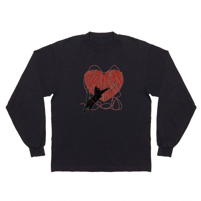 Black cat unravelling heart Long Sleeve T Shirt