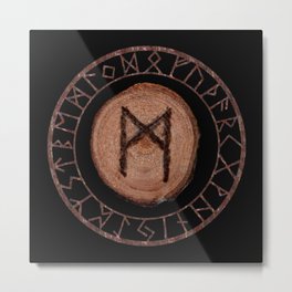 Mannaz - Wooden Celtic Rune of self, individuals, universe, family, loved ones, friends, devoted Metal Print | Witchcraft, Heaten, Odin, Norse, Vikings, Celtic, Shaman, Futhark, Shamanic, Nordic 