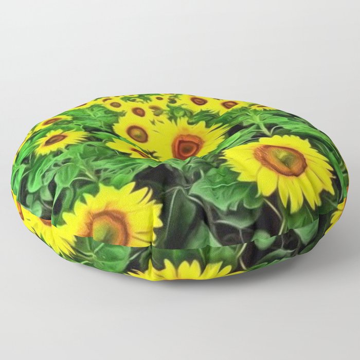 Sunflower Fields Forever, Landscape Painting by Jeanpaul Ferro Floor Pillow
