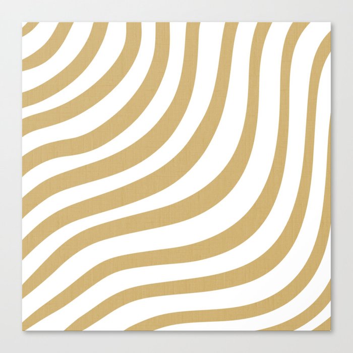 Luxe Gold Wavy Seaside Ocean Resort Modern Contemporary White Metallic Rich Stripes Canvas Print