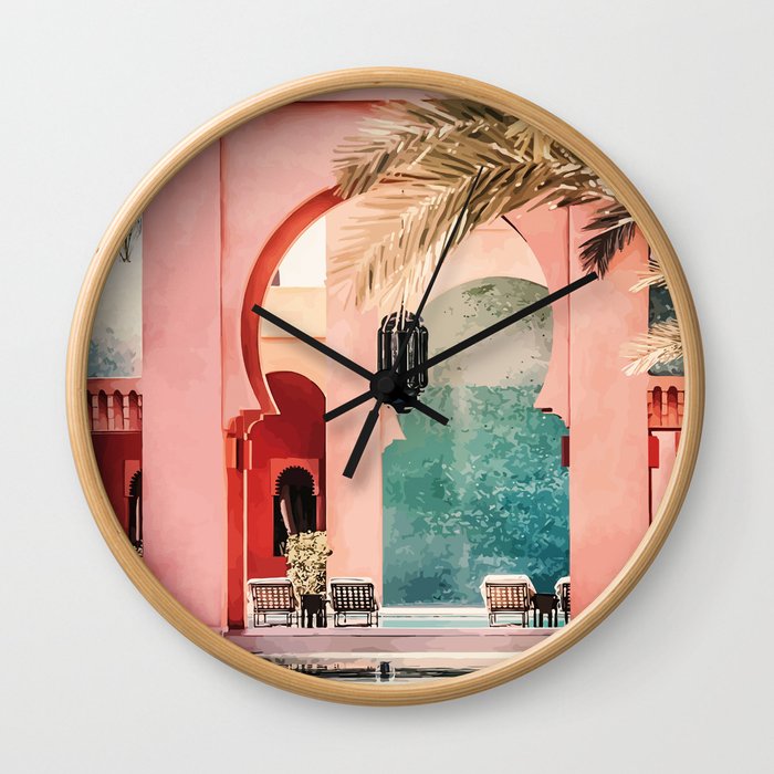 A3 - Wall Art Oil Painting Traditional RIAD & Buildings from Marrakesh, Morocco.  Wall Clock