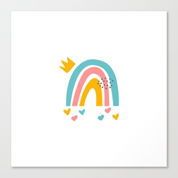 Blue Orange Pink Rainbow Polka Dots Hearts Crown Doodles Shape Simple Minimal Graphic Design Canvas Print