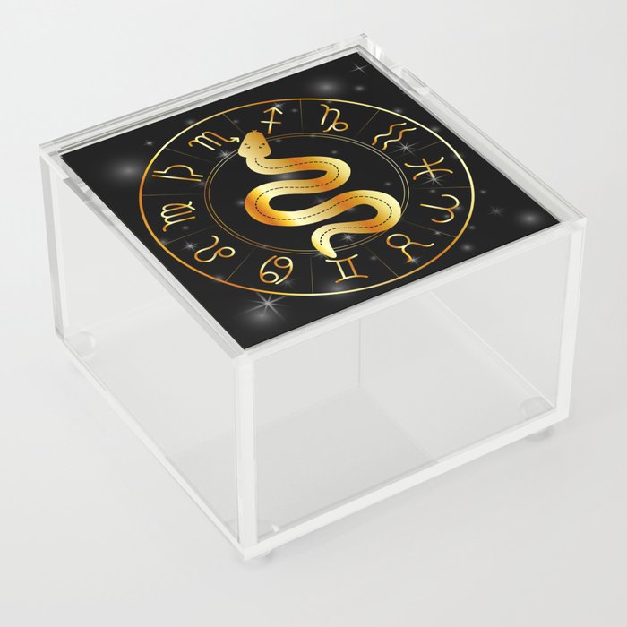 Zodiac symbols astrology signs with mystic serpentine in gold Acrylic Box