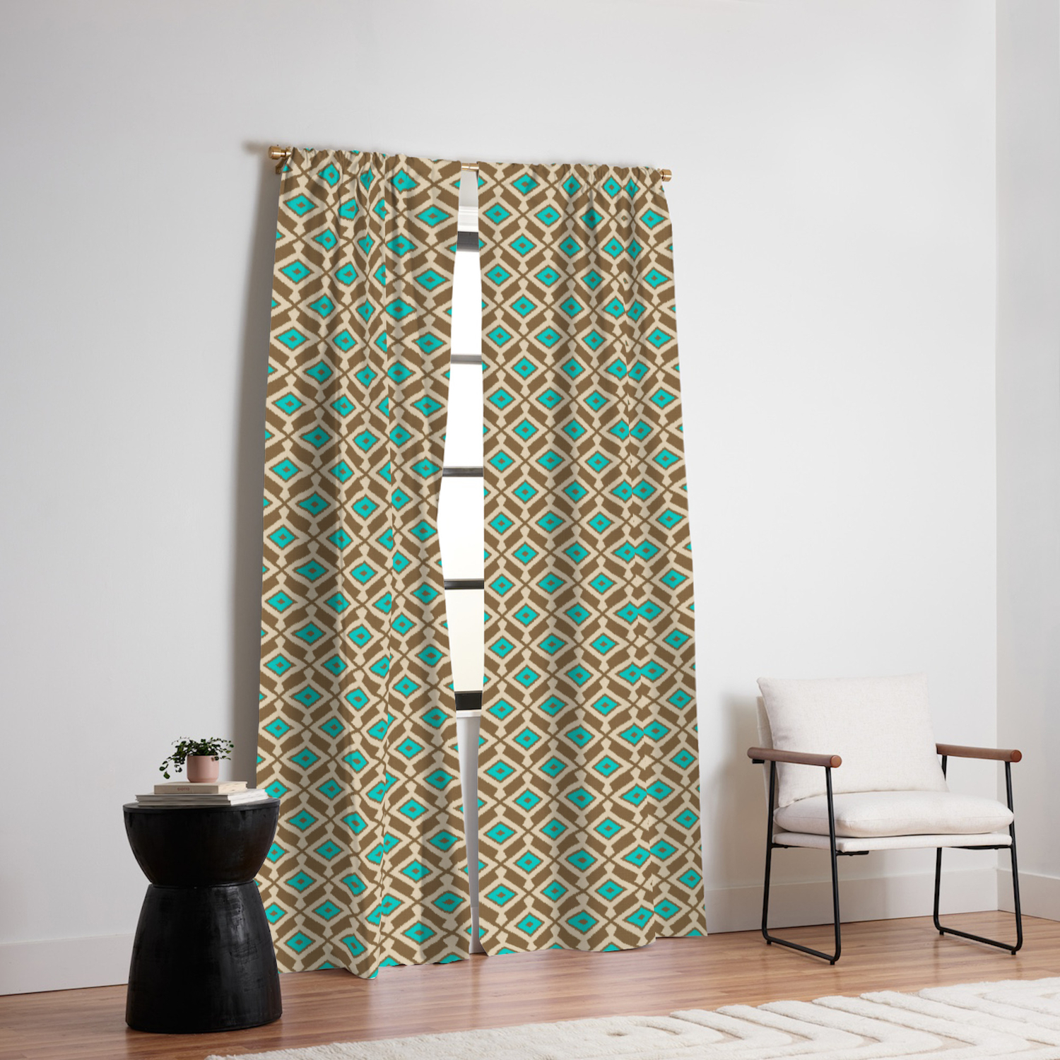 Tribal Ikat Pattern Beige Taupe And Turquoise Blackout Curtain