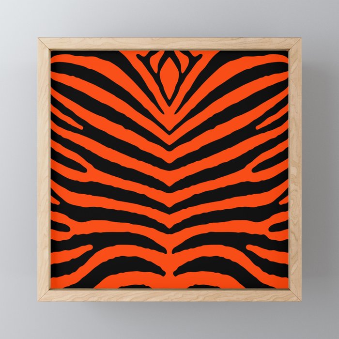Orange Neon and Black Zebra Stripe Framed Mini Art Print
