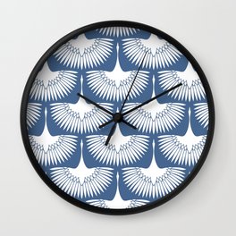 Japanese Crane Ornate Art Deco Powder Blue Pattern  Wall Clock