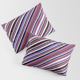 [ Thumbnail: Black, Purple, Brown, and Light Cyan Colored Stripes/Lines Pattern Pillow Sham ]