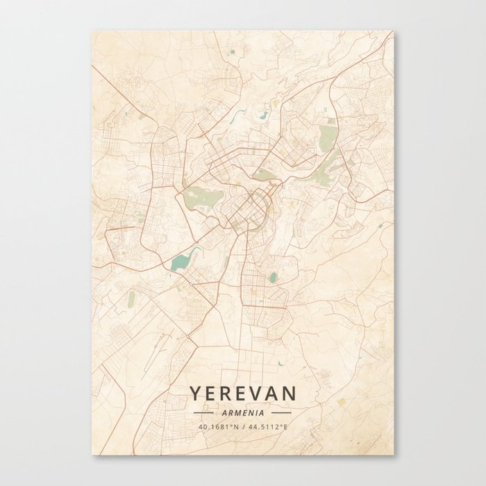 Yerevan, Armenia - Vintage Map Canvas Print