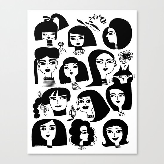GIRLS AND ONE CAT Canvas Print