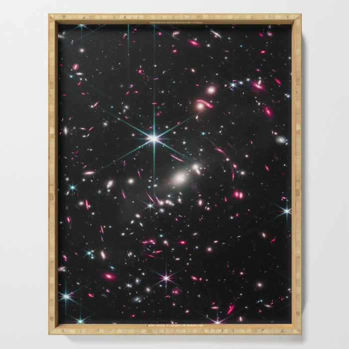 Galaxies of the Universe pink blue Webb Telescope First Image Serving Tray