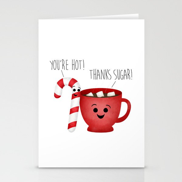 You're Hot! Thanks Sugar! Candy Cane & Hot Chocolate Couple Stationery Cards