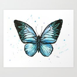 Butterfly Light Blue Tribal Art Print