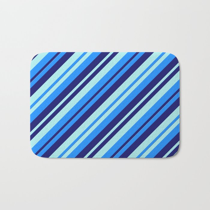 Blue, Midnight Blue, and Turquoise Colored Lined/Striped Pattern Bath Mat