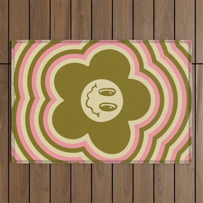 CUTE SMILING FLOWER \\ RETRO COLORS Outdoor Rug