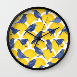 2206 schindel birds yellow blue Wall Clock