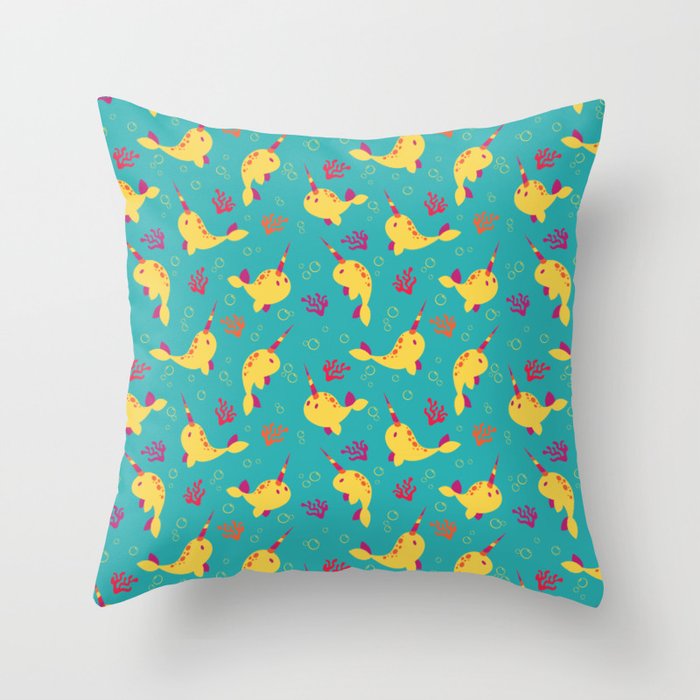 To the Window to the Narwhal - Lemon & Blue Throw Pillow