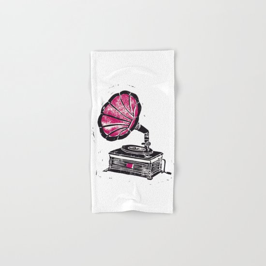 Linocut Gramophone Hand & Bath Towel