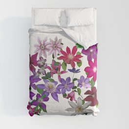 Cascade of Clematis Comforter | White, Pink, Floralprint, Gardenflowers, Flowerphoto, Clematis, Clematisflowers, Graphicdesign, Floralphoto, Violet 