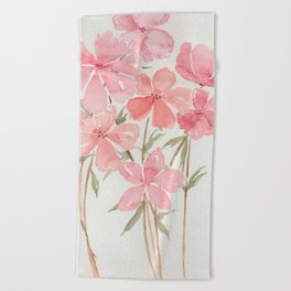 Pink & Coral Cherry Blossoms Watercolor Flowers  Beach Towel