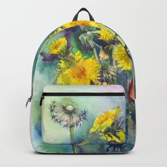 Watercolor dandelion flowers illustration Backpack